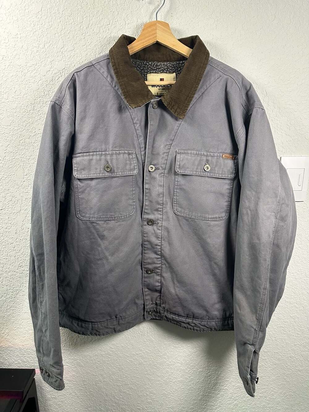 Woolrich Canvas Work Jacket Size XXL Grey Sherpa Lined